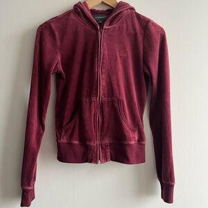 Y2K Jacob Annexe Velour Zip-Up Hoodie | Burgundy, Coquette, McBling Sz S